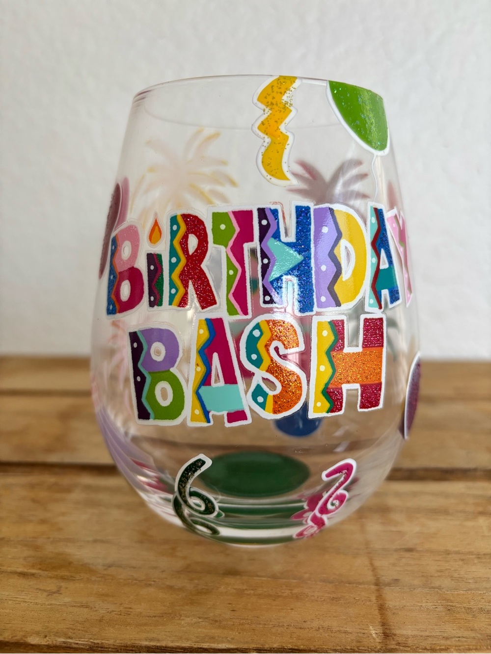 Lolita Birthday Bash Stemless Wine Glass Hand-Painted Artisan 20 oz Large Cup